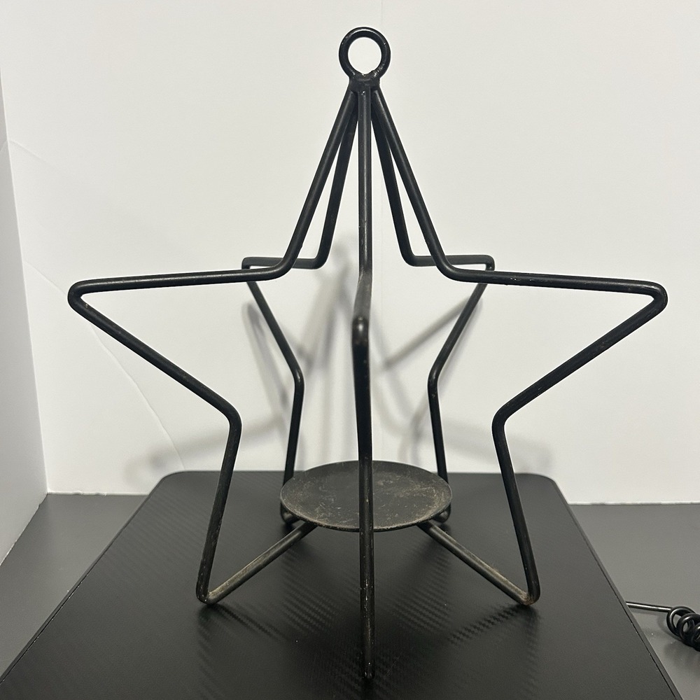 Wrought Iron 3D Star Pillar Candle Holder 12" Primitive - Picture 2 of 9